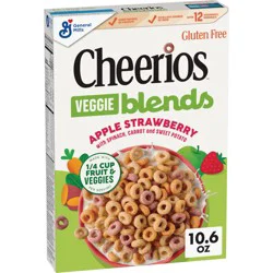 Cheerios Veggie Blends Breakfast Cereal, Apple Strawberry, Made with Fruits and Veggies, 10.6 oz
