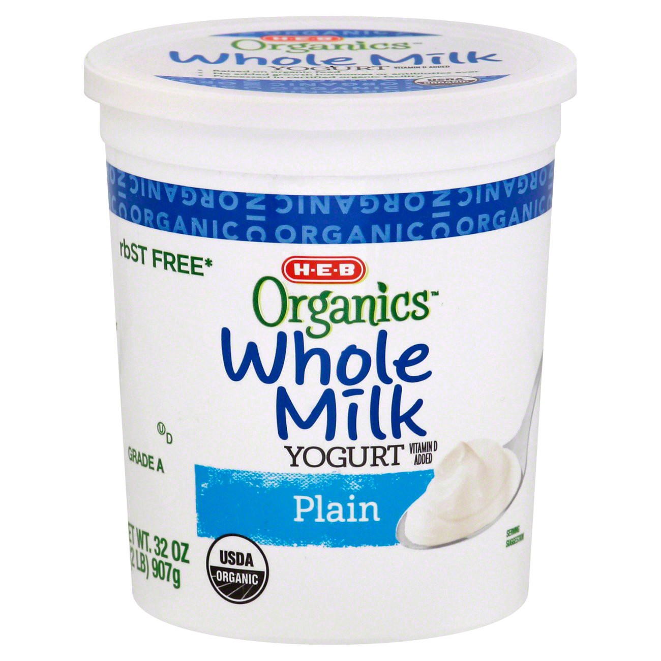 slide 1 of 1, H-E-B Organics Whole Milk Yogurt Plain, 32 oz