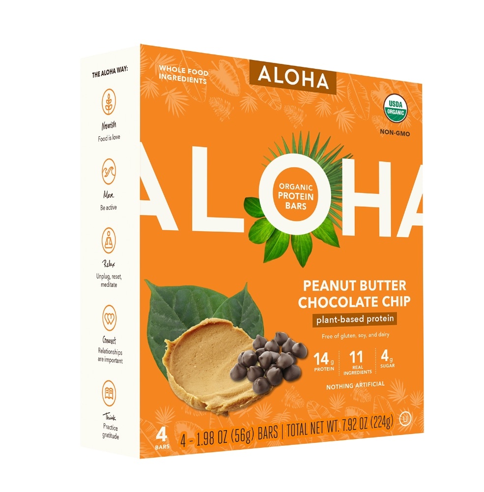 slide 1 of 1, Aloha Peanut Butter Chocolate Chip Bar, 4 ct; 1.98 oz