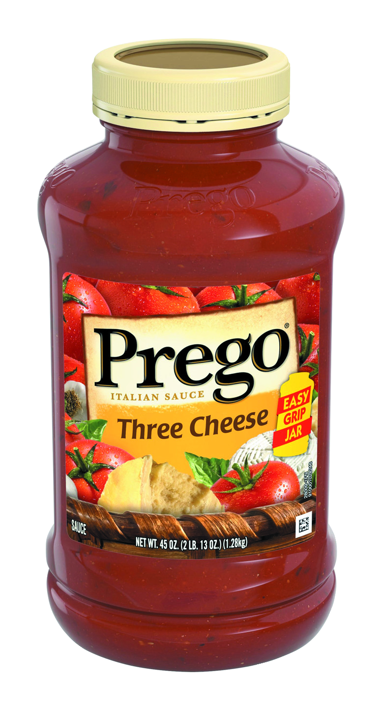 slide 1 of 9, Prego Three Cheese Pasta Sauce, 45 oz Jar, 45 oz