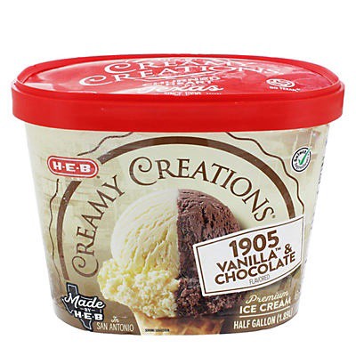 slide 1 of 1, H-E-B Creamy Creations 1905 Vanilla & Chocolate Ice Cream, 1/2 gal