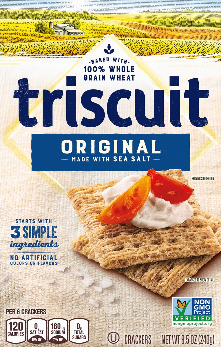 slide 2 of 9, Triscuit Original Whole Grain Wheat Crackers, Vegan Crackers, 8.5 oz, 8.5 oz