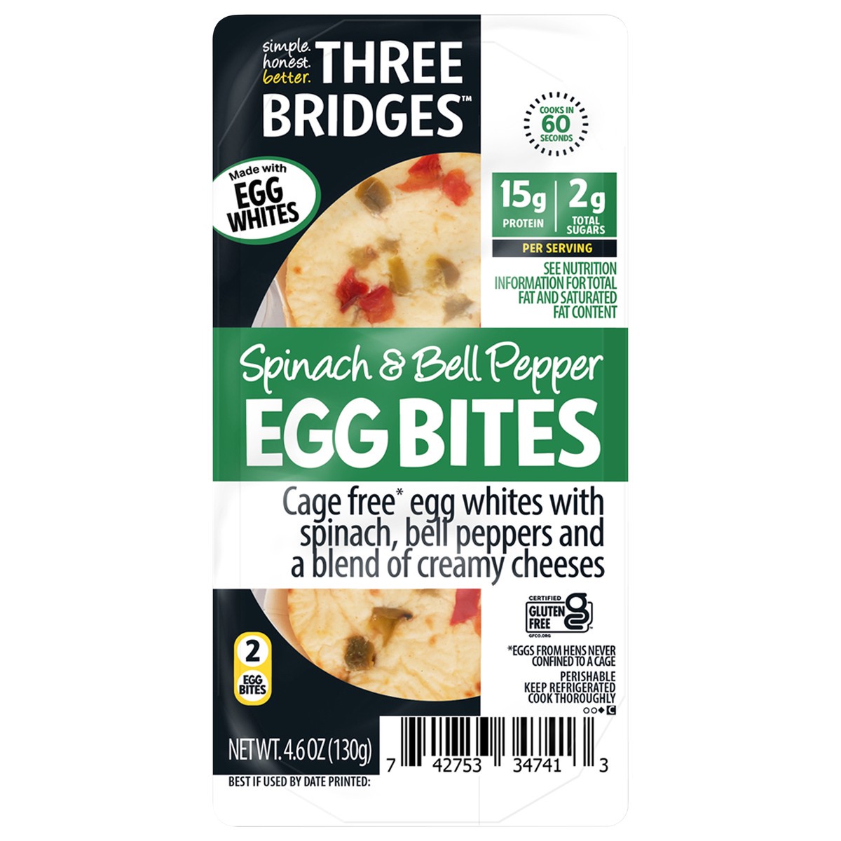 slide 1 of 3, Three Bridges Retail Spinach & Bell Pepper Egg White Bites, 4.6 oz