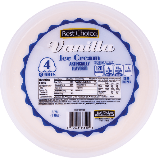 slide 1 of 1, Best Choice Vanilla Ice Cream, 128 fl oz