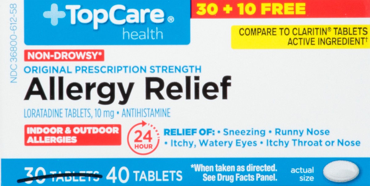 slide 9 of 9, TopCare Health 10 mg Original Prescription Relied Non-Drowsy Allergy Relief 40 Tablets, 40 ct