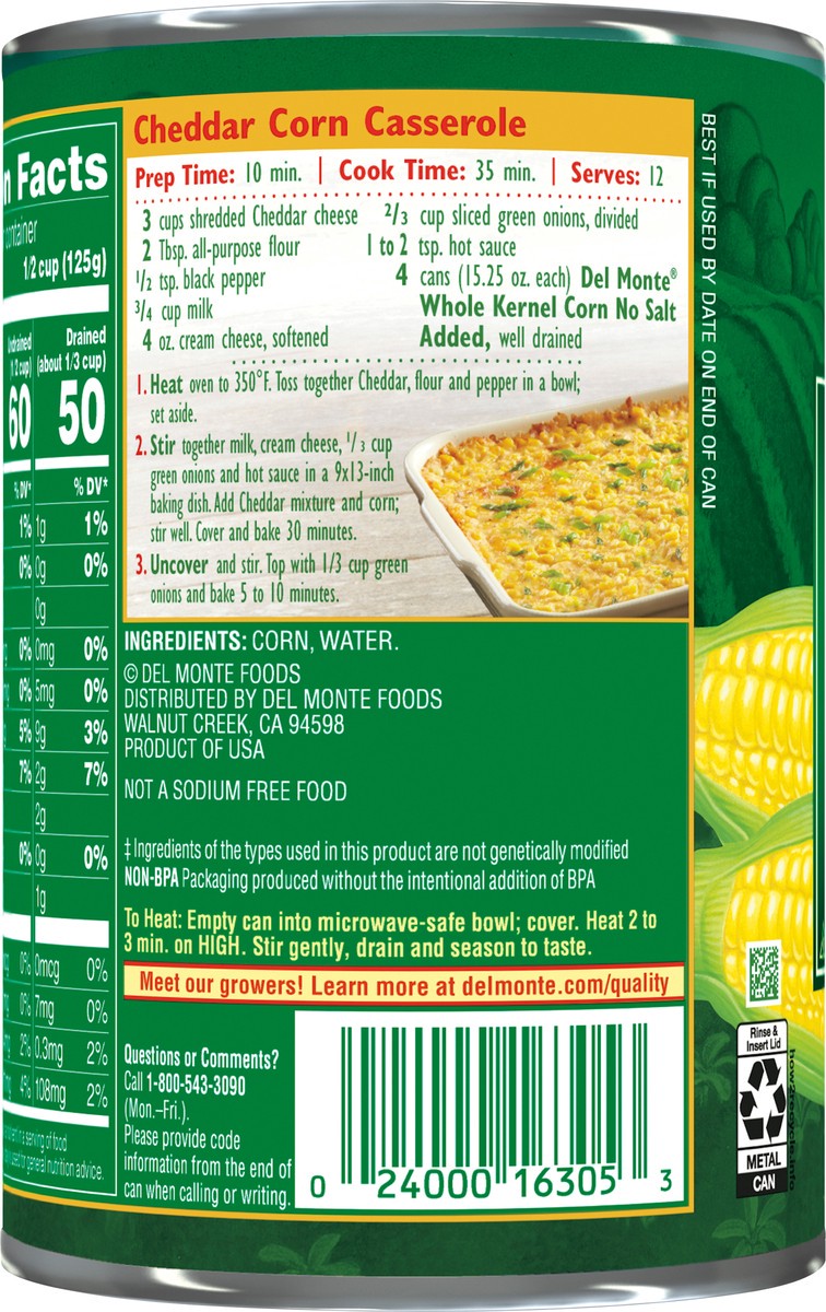 slide 6 of 7, Del Monte Fresh Cut No Salt Added Whole Kernel Golden Sweet Corn 15.25 oz, 15.25 oz