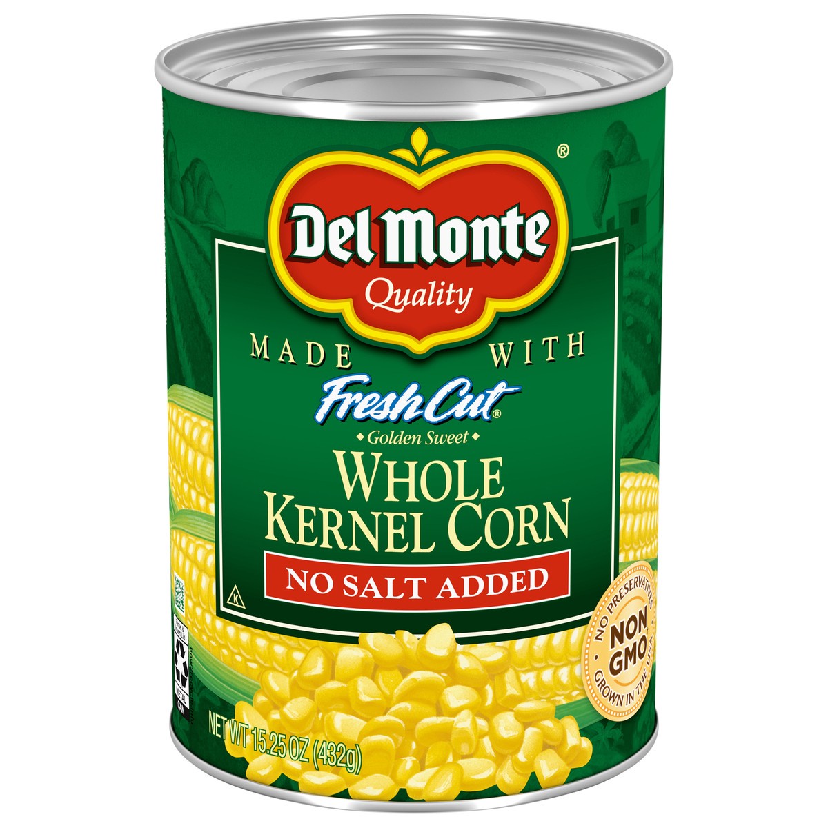 slide 1 of 7, Del Monte No Salt Added Golden Sweet Whole Kernel Corn, 15.25 oz Can, 15.25 oz