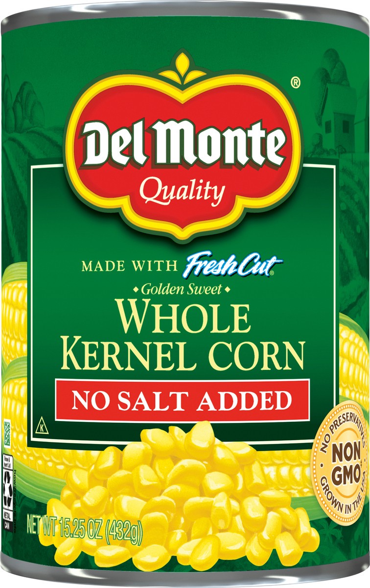 slide 1 of 7, Del Monte Fresh Cut No Salt Added Whole Kernel Golden Sweet Corn 15.25 oz, 15.25 oz