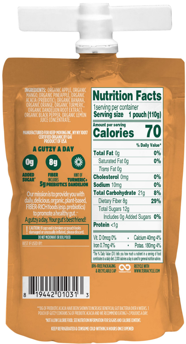 slide 5 of 5, Gutzy Organic Apple Mango + Turmeric Dandelion Prebiotic Gut Health Snack 3.9 oz, 3.9 oz