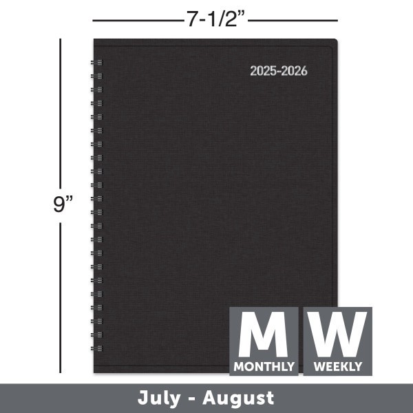 slide 6 of 6, Office Depot 2025-2026 Office Depot® Brand 14-Month Weekly/Monthly Academic Planner, Vertical Format, 7-1/2"" x 9"", 30% Recycled, Black, July 2025 To August 2026, 1 ct