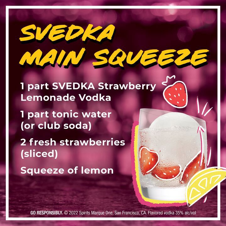 slide 5 of 5, SVEDKA Strawberry Lemonade Flavored Vodka, 1 L Bottle, 70 Proof, 33.81 fl oz