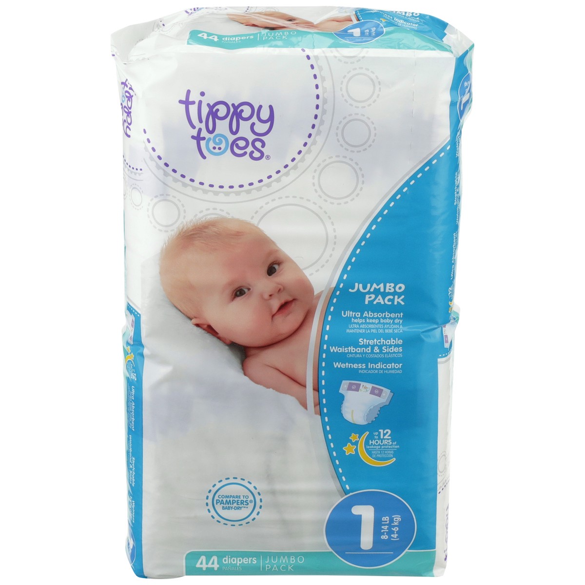 slide 1 of 8, Tippy Toes Jumbo Pack Diapers, 1 8-14 Lb, 44 ct