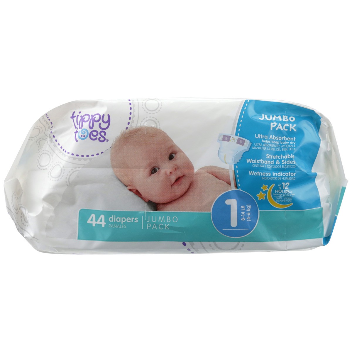 slide 4 of 8, Tippy Toes Jumbo Pack Diapers, 1 8-14 Lb, 44 ct