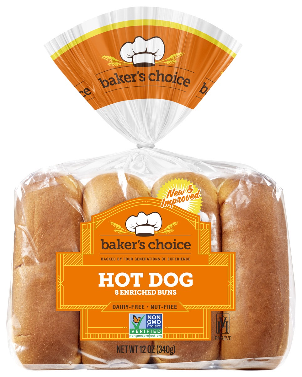 slide 5 of 9, Baker's Choice Hot Dog Buns, Enriched, 12 oz
