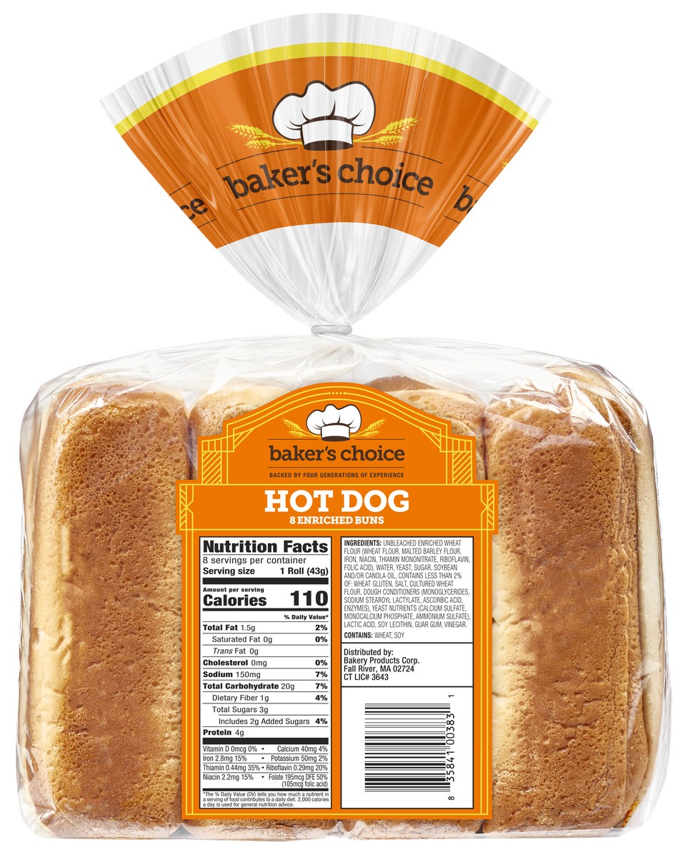 slide 9 of 9, Baker's Choice Hot Dog Buns, Enriched, 12 oz