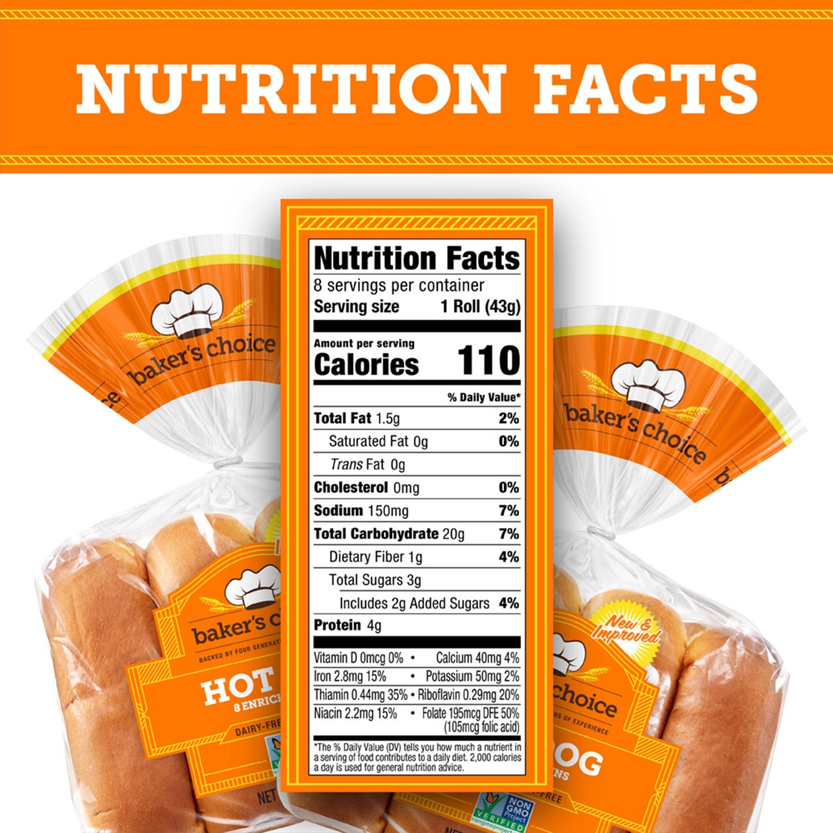 slide 7 of 9, Baker's Choice Hot Dog Buns, Enriched, 12 oz
