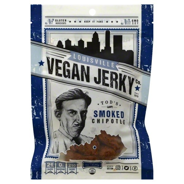 slide 1 of 3, Louisville Vegan Jerky Co. Jerky, Vegan, Tod's Smoke Chipotle, 3 oz