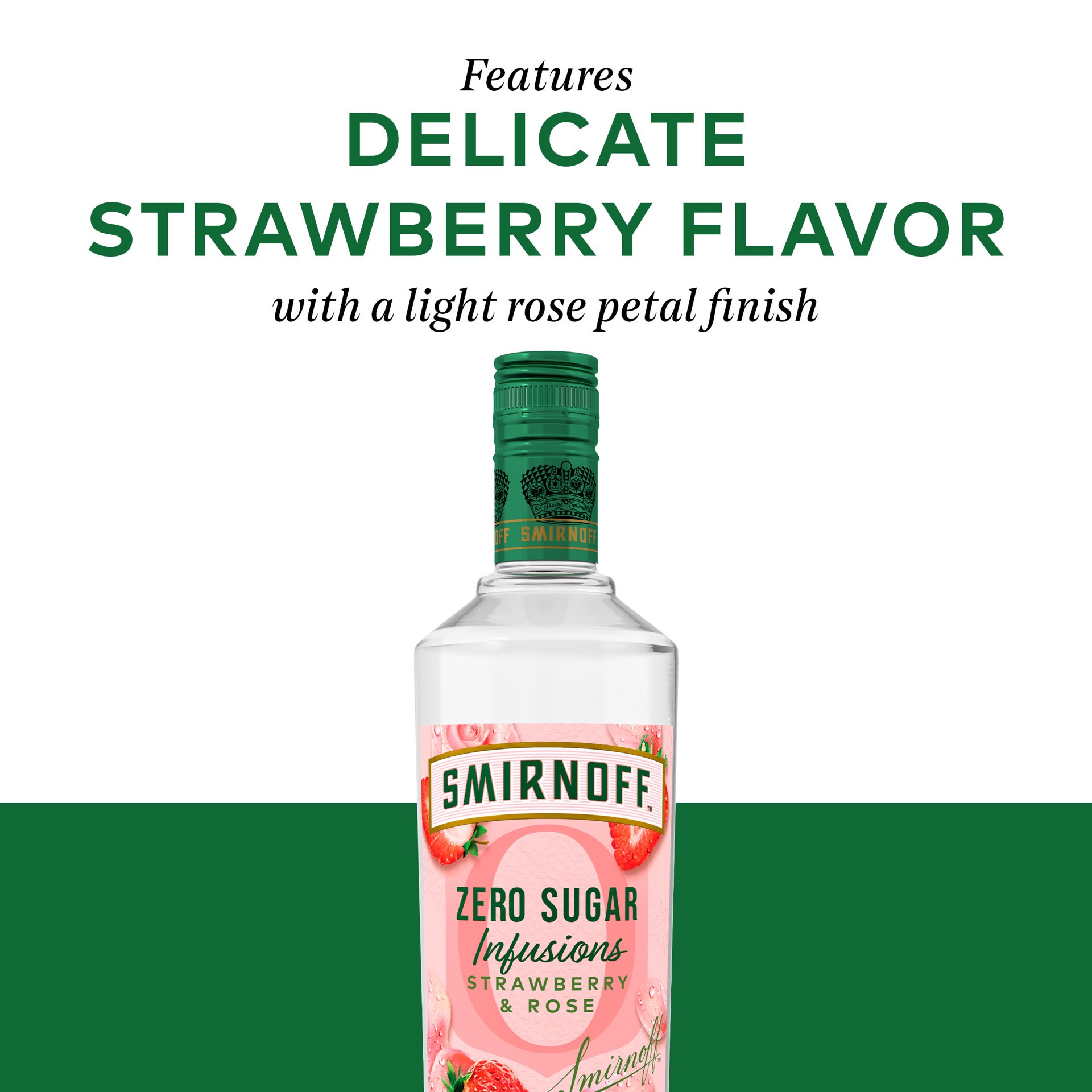 slide 2 of 5, Smirnoff Zero Sugar Infusions Strawberry & Rose (Vodka Infused with Natural Flavors & Essence of Real Botanicals), 50 mL, 50 ml