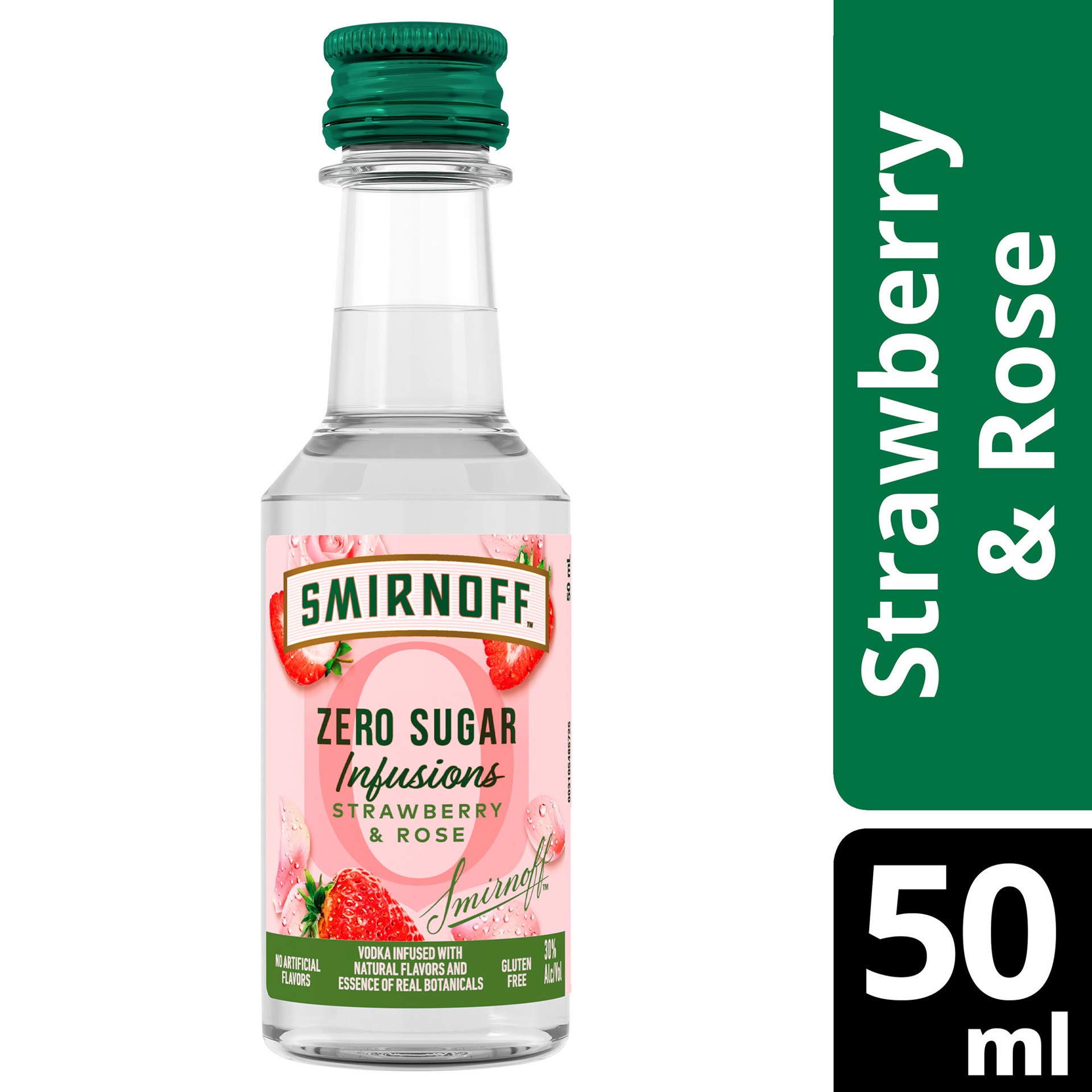 slide 4 of 5, Smirnoff Zero Sugar Infusions Strawberry & Rose (Vodka Infused with Natural Flavors & Essence of Real Botanicals), 50 mL, 50 ml