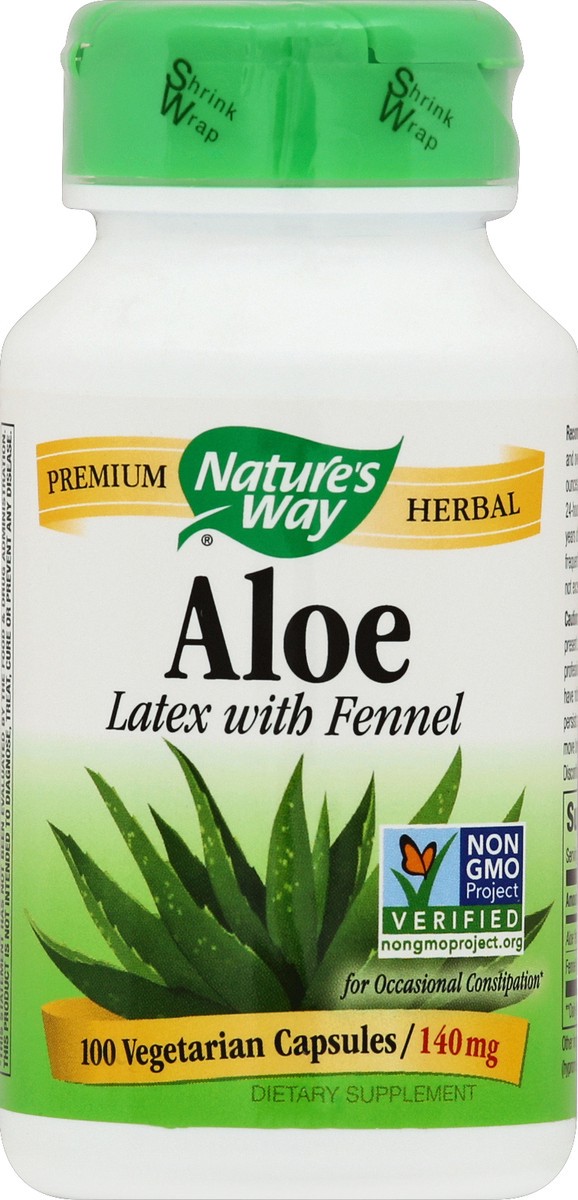 slide 2 of 2, Nature's Way Aloe Latex with Fennel, for Occasional Constipation*, Non-GMO Project Verified, Vegan, 100 Capsules, 100 ct