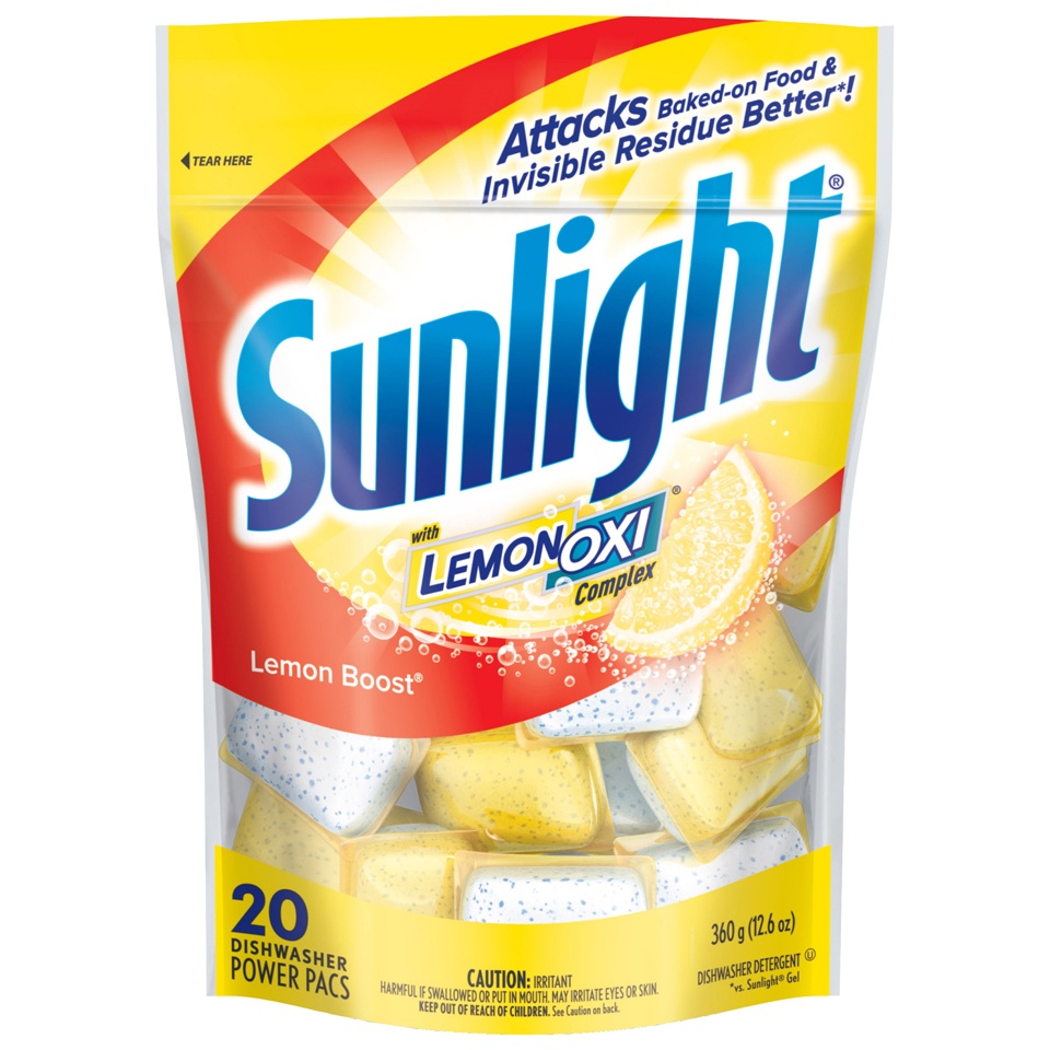 slide 1 of 1, Sunlight Dishwasher Power Pacs Lemon, 12.6 oz; 20 ct