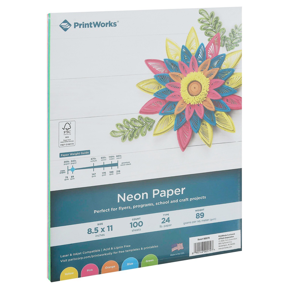 slide 4 of 9, PrintWorks Multi-Colored Paper 100 Count - Neon, 8.5 in x 11 in