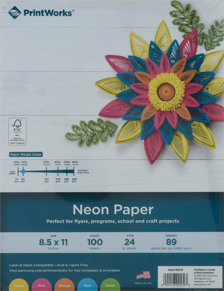 slide 5 of 9, PrintWorks Multi-Colored Paper 100 Count - Neon, 8.5 in x 11 in