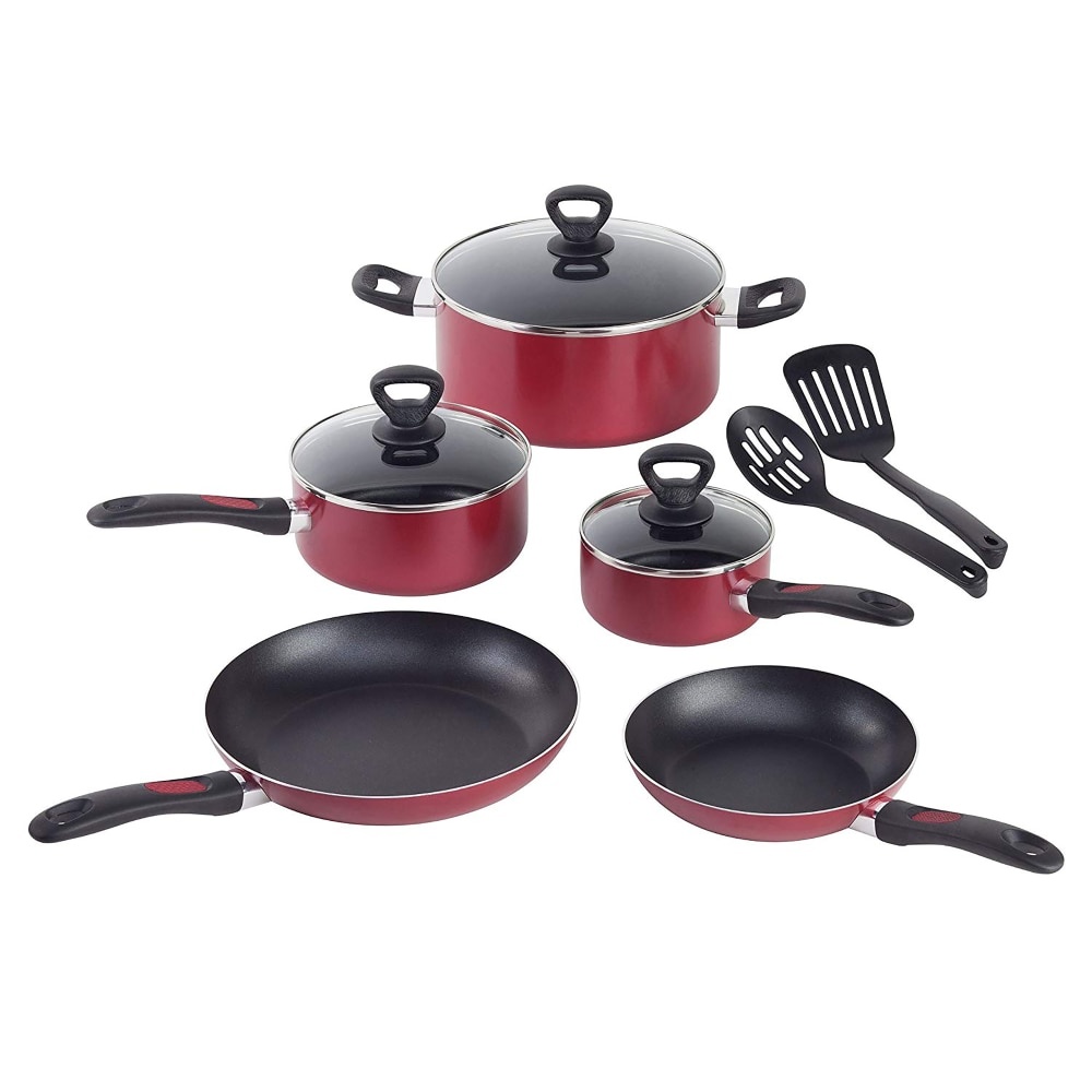 slide 1 of 1, Mirro Get A Grip Nonstick Cookware Set - Red, 10 ct