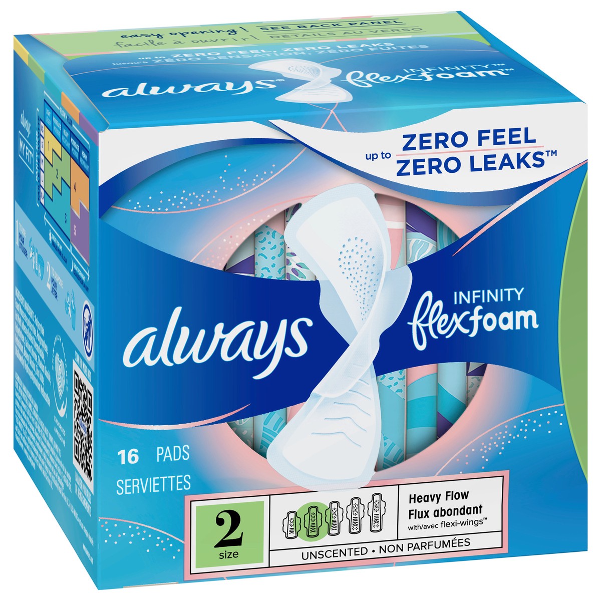 slide 2 of 4, Always Infinity Feminine Pads for Women, Size 2 Regular, with wings, unscented, 16ct, 16 ct