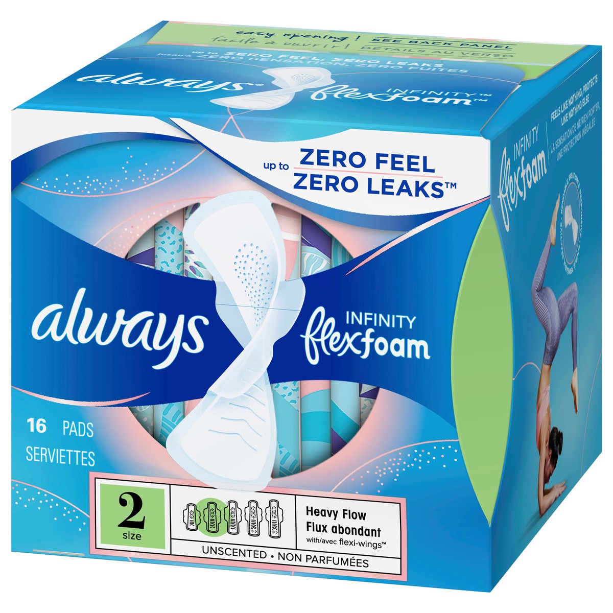 slide 4 of 4, Always Infinity Feminine Pads for Women, Size 2 Regular, with wings, unscented, 16ct, 16 ct