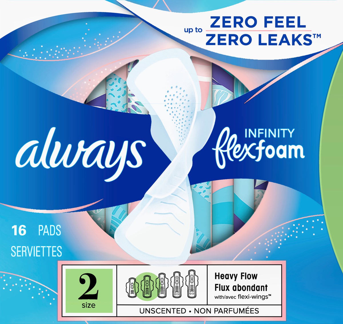 slide 3 of 4, Always Infinity Feminine Pads for Women, Size 2 Regular, with wings, unscented, 16ct, 16 ct