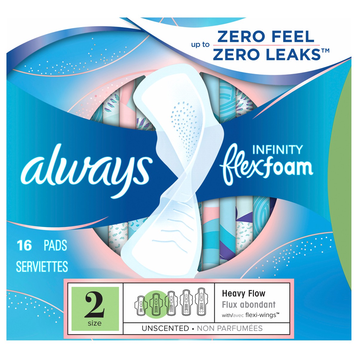 slide 1 of 4, Always Infinity Feminine Pads for Women, Size 2 Regular, with wings, unscented, 16ct, 16 ct