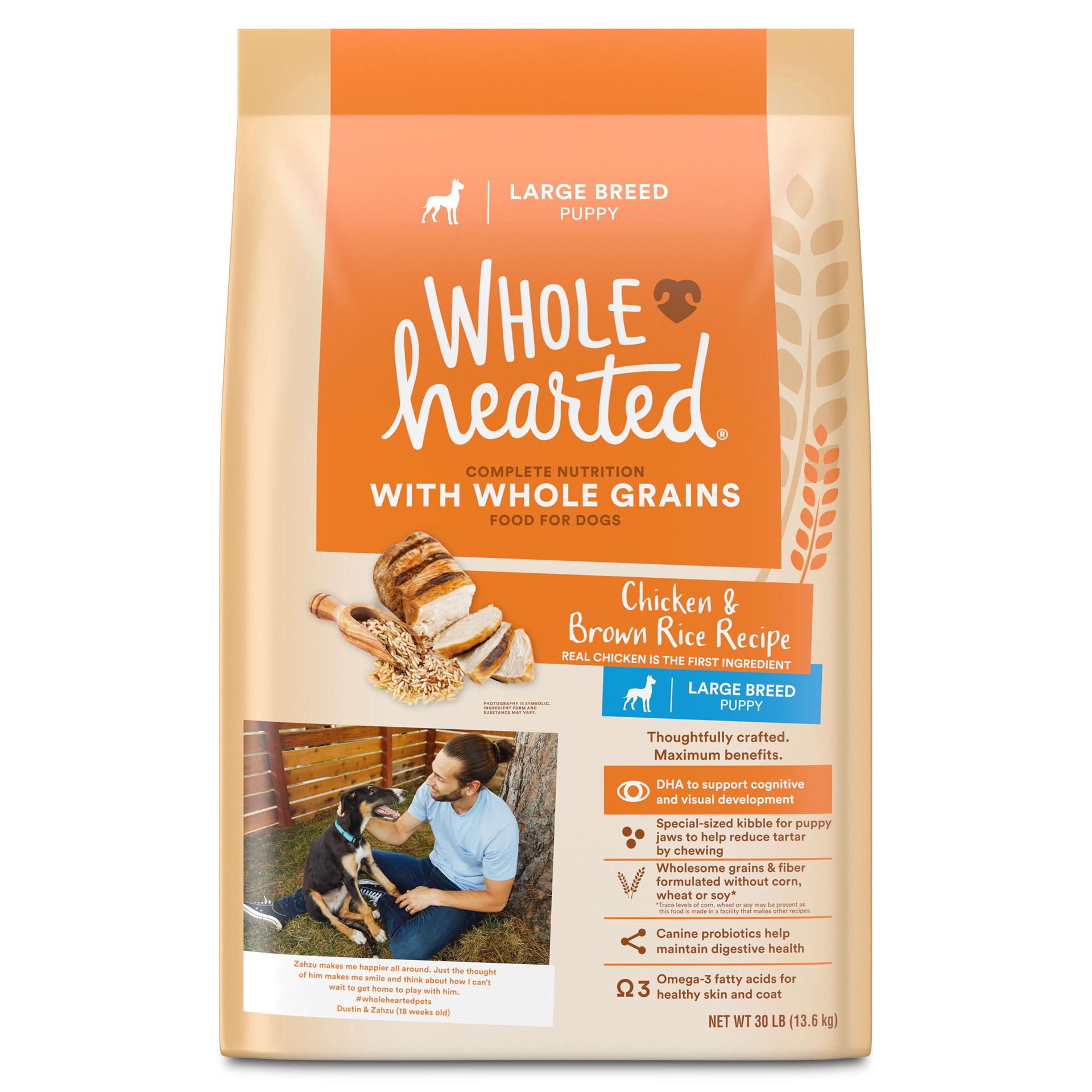 slide 1 of 1, WholeHearted Whole Grains Large Breed Puppy Chicken Dry Dog Food, 30 lbs., 1 ct