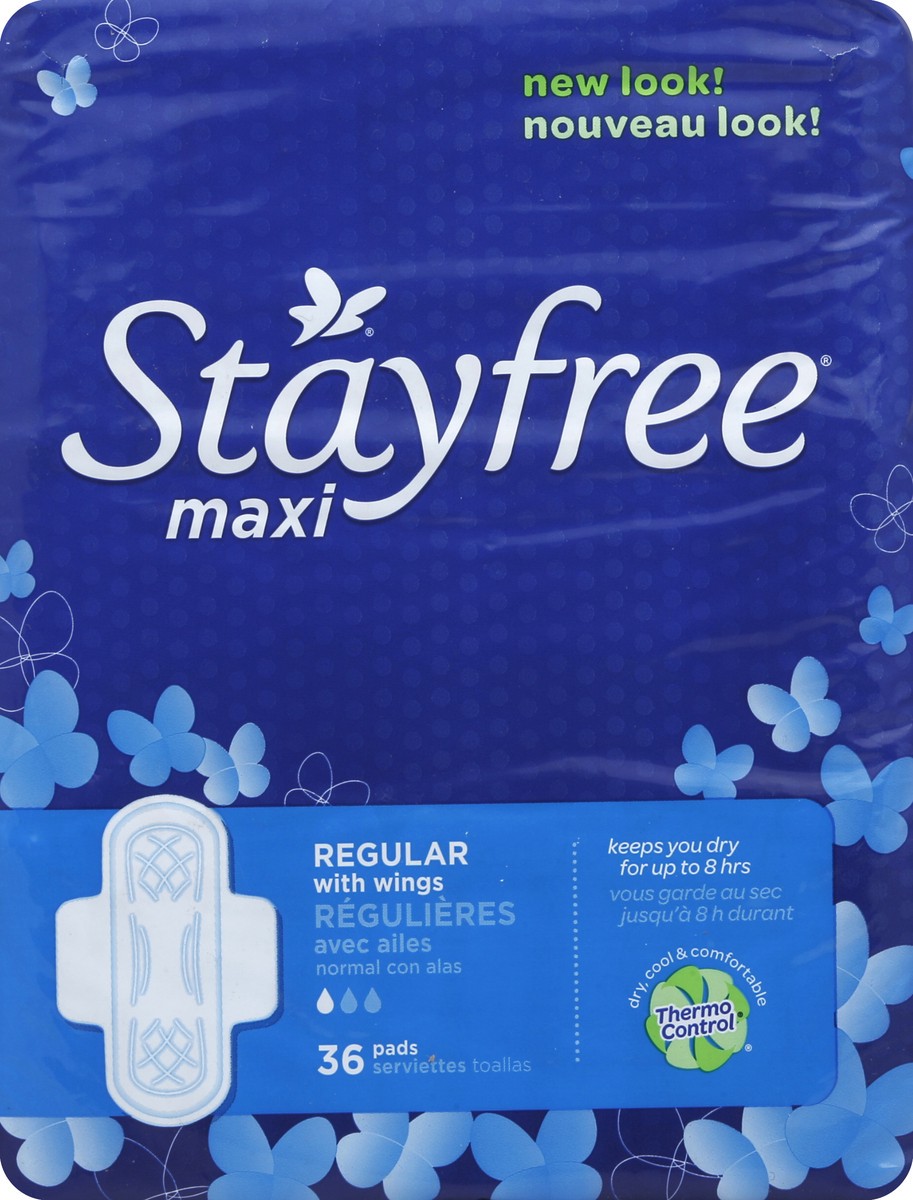 slide 5 of 7, Stayfree Regular Maxi Pads With Wings, 36 ct