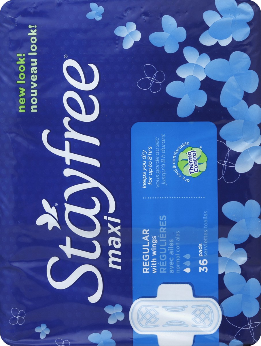 slide 6 of 7, Stayfree Regular Maxi Pads With Wings, 36 ct