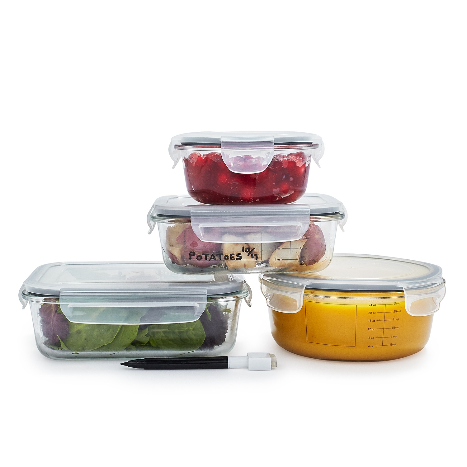 slide 1 of 1, Sur La Table Glass Storage Container Set with Pen, 8 ct