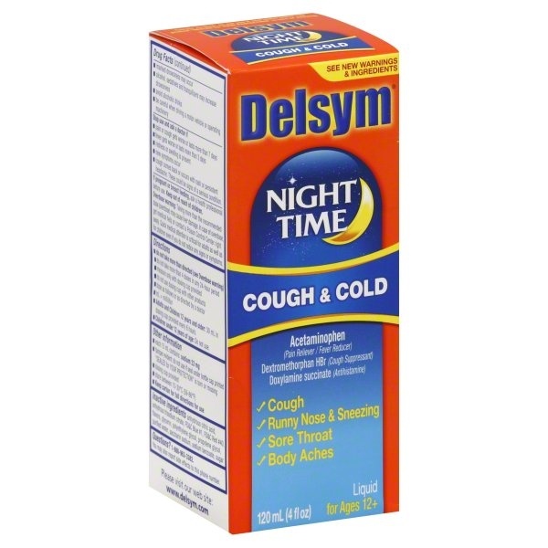 slide 1 of 6, Delsym Night Time Cough & Cold Liquid, 4 oz