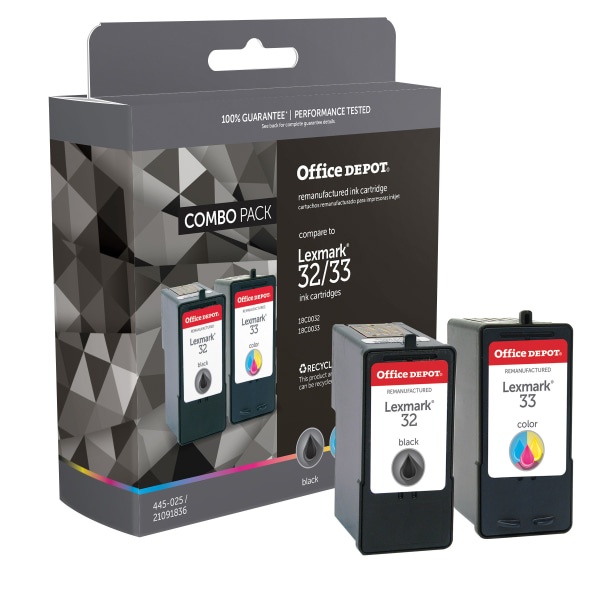 slide 1 of 2, Office Depot Brand Odl32/33 (Lexmark 32/33) Remanufactured Black/Tricolor Ink Cartridges, Pack Of 2, 2 ct