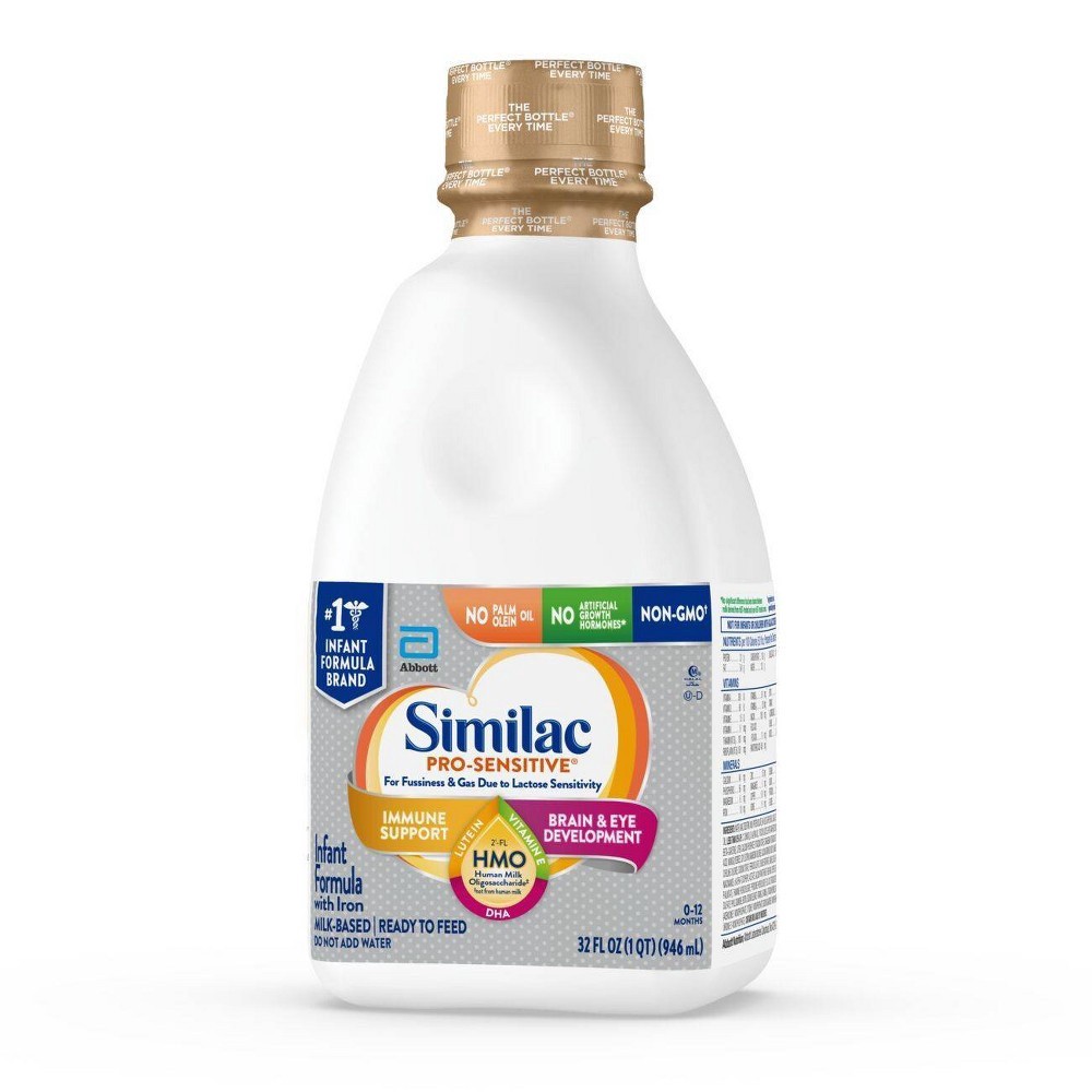 slide 3 of 8, Similac Pro-Sensitive Non-GMO with 2'-FL HMO Infant Formula with Iron Ready-to-Feed 1-32 fl oz Bottle, 32 oz