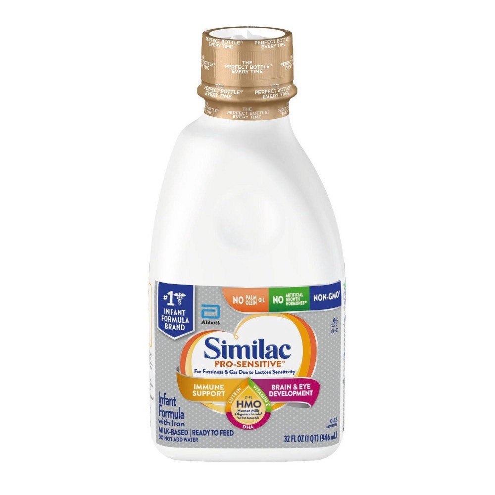 slide 4 of 8, Similac Pro-Sensitive Non-GMO with 2'-FL HMO Infant Formula with Iron Ready-to-Feed 1-32 fl oz Bottle, 32 oz