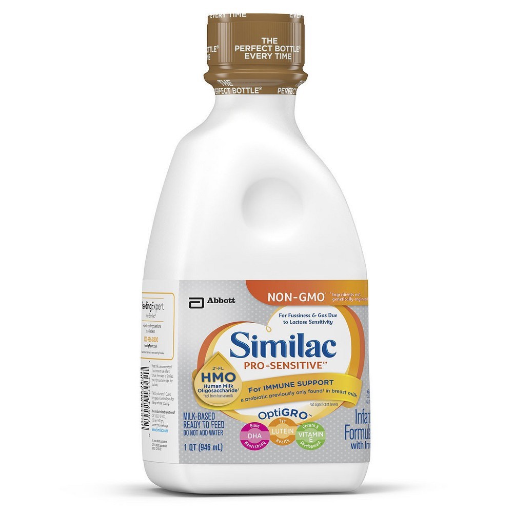 slide 7 of 8, Similac Pro-Sensitive Non-GMO with 2'-FL HMO Infant Formula with Iron Ready-to-Feed 1-32 fl oz Bottle, 32 oz