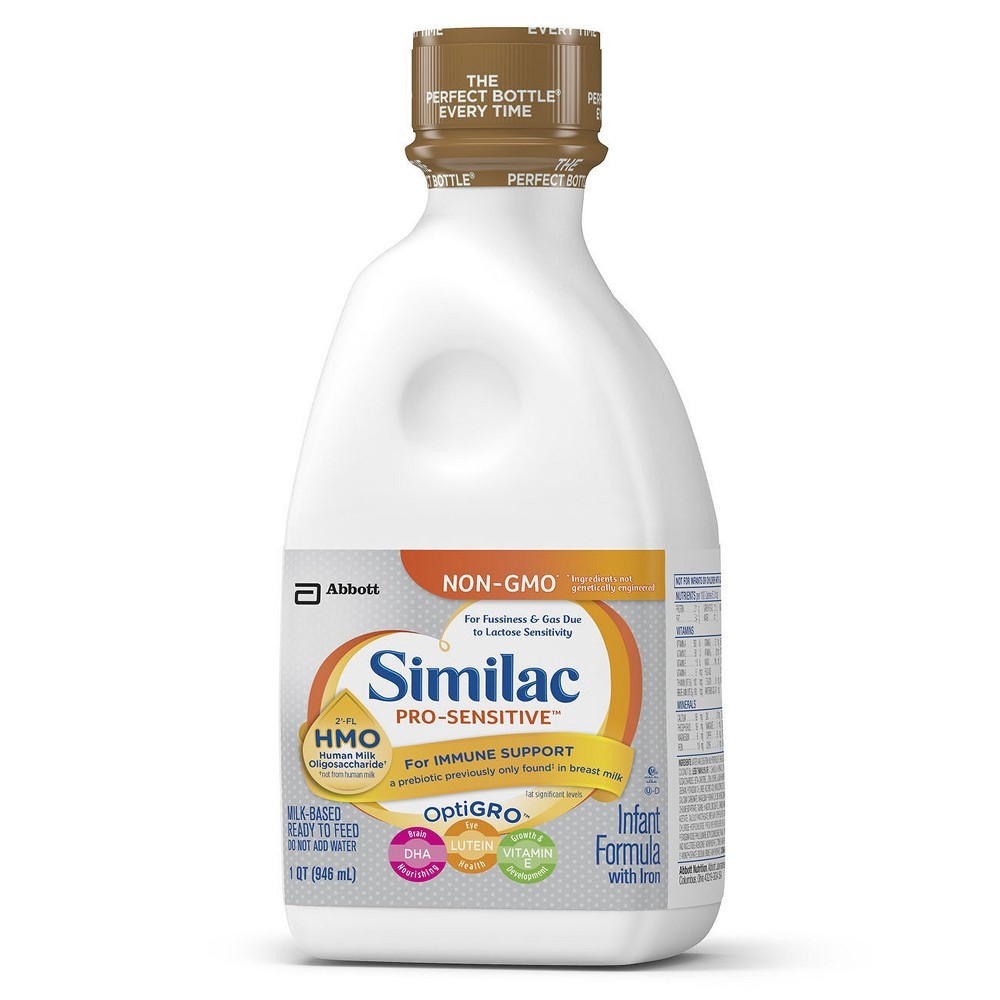 slide 8 of 8, Similac Pro-Sensitive Non-GMO with 2'-FL HMO Infant Formula with Iron Ready-to-Feed 1-32 fl oz Bottle, 32 oz