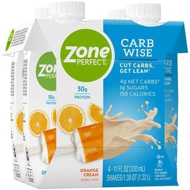 slide 1 of 1, Zone Perfect Carb Wise Orange Cream Shakes, 4 ct; 11 fl oz