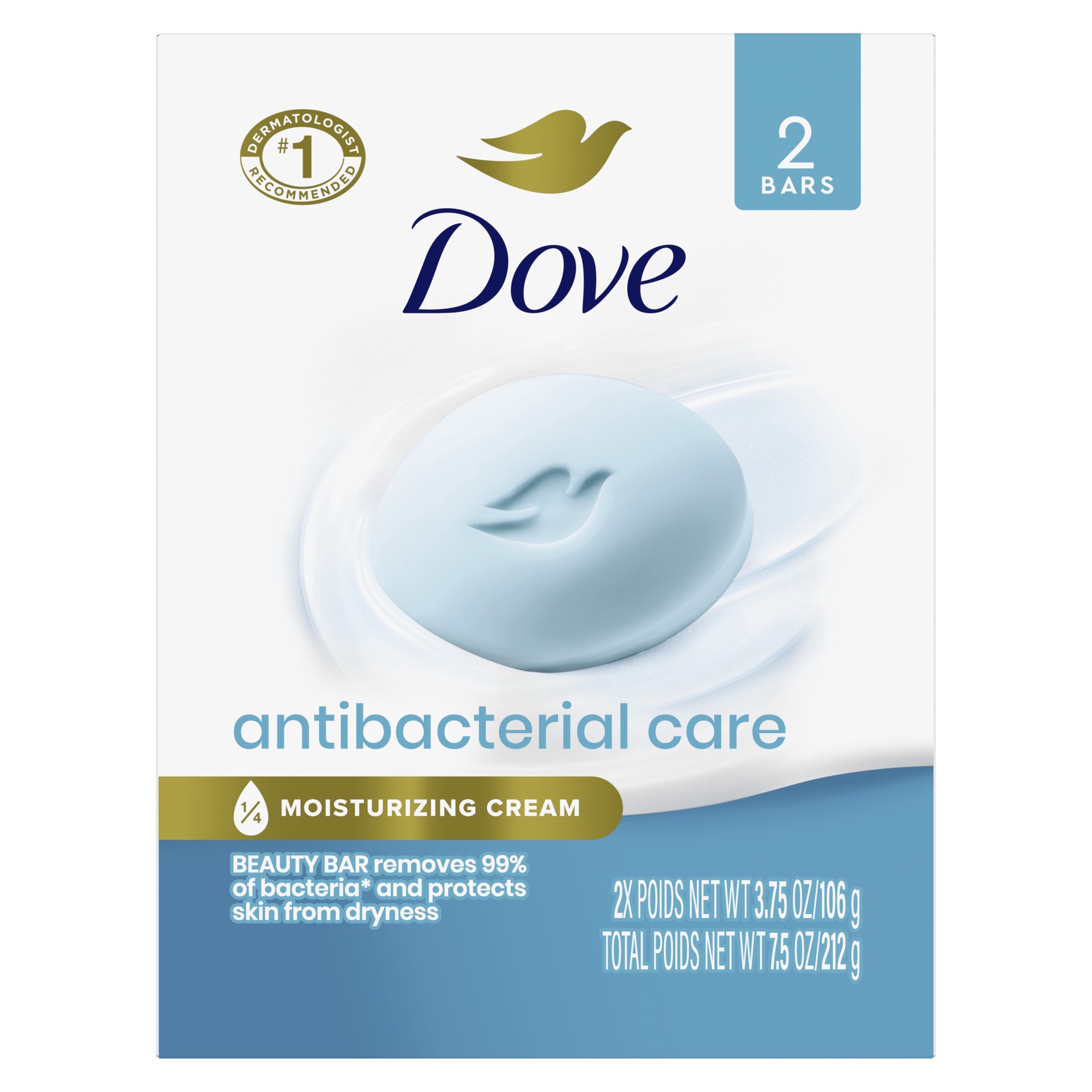 slide 1 of 9, Dove Beauty Bar Antibacterial, 3.75 oz, 2 Bars, 3.75 oz