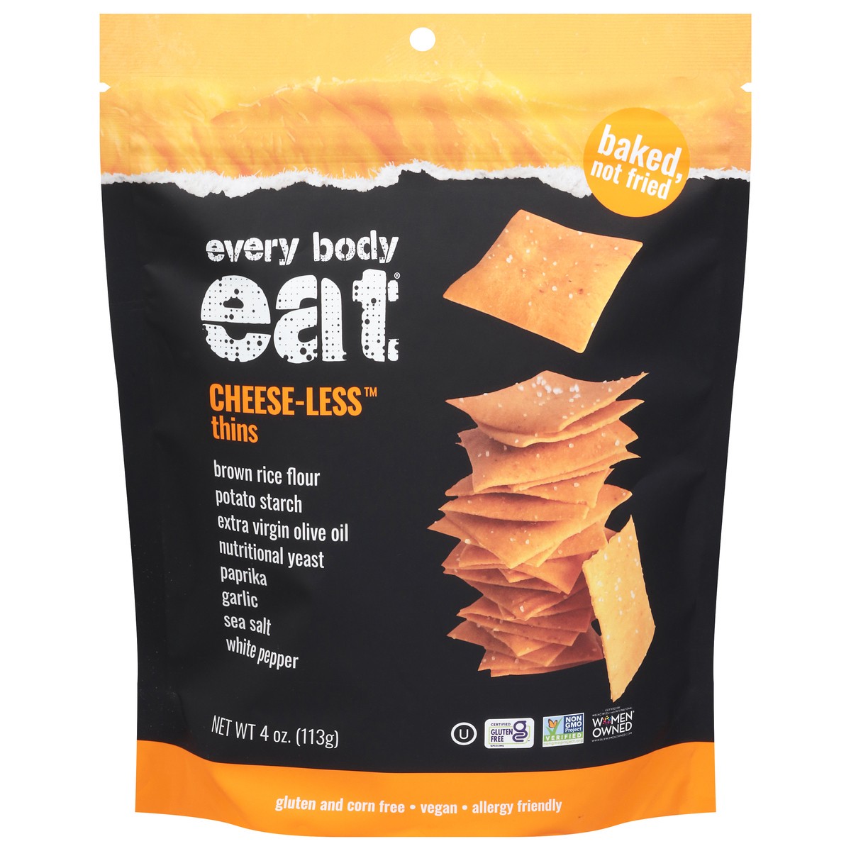 slide 1 of 9, Every Body Eat Cheese-Less Thins 4 oz, 4 oz