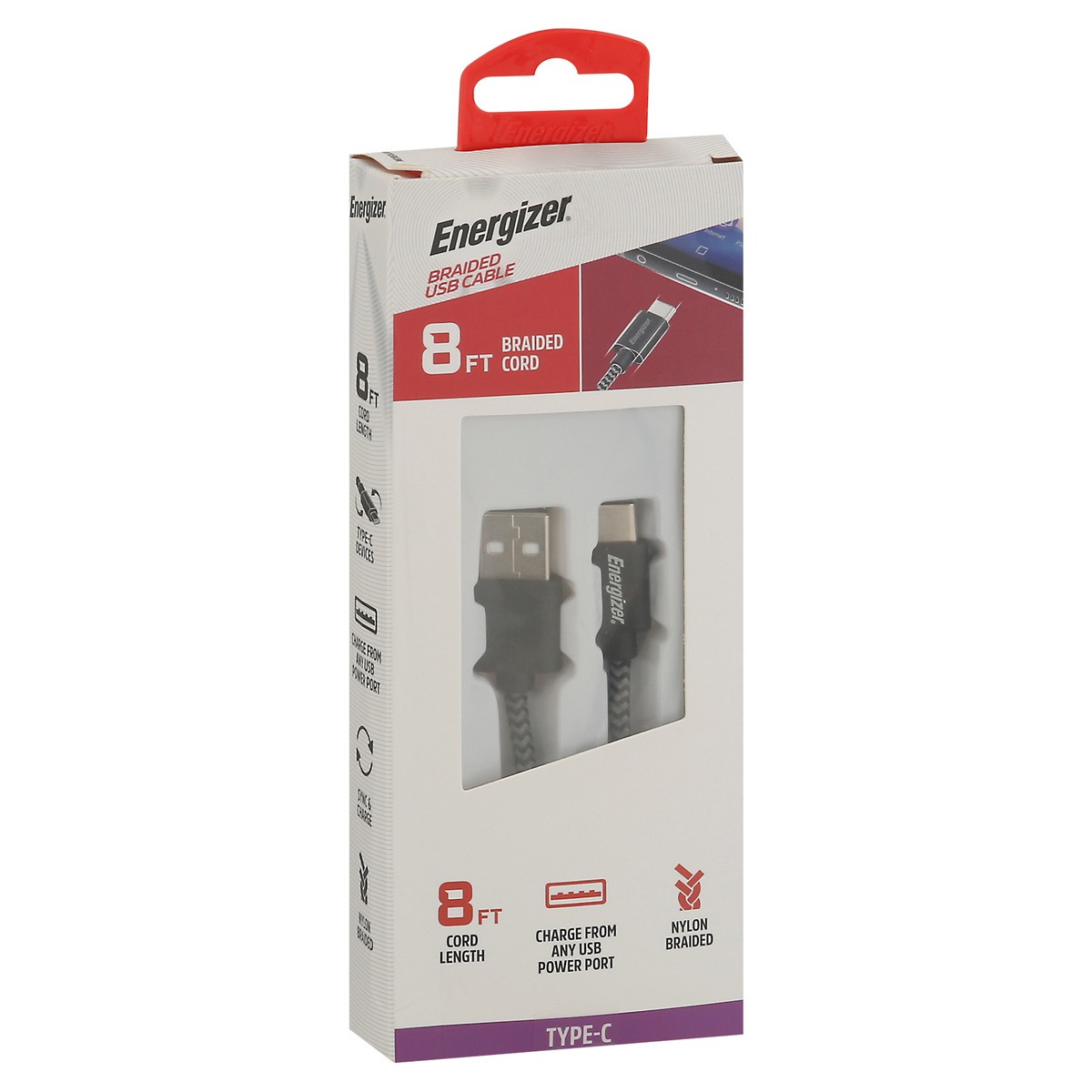 slide 2 of 9, Energizer 8 FT Braided Cord Type-C USB Cable 1 ea, 1 ct