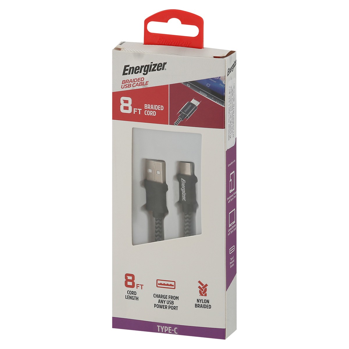 slide 6 of 9, Energizer 8 FT Braided Cord Type-C USB Cable 1 ea, 1 ct