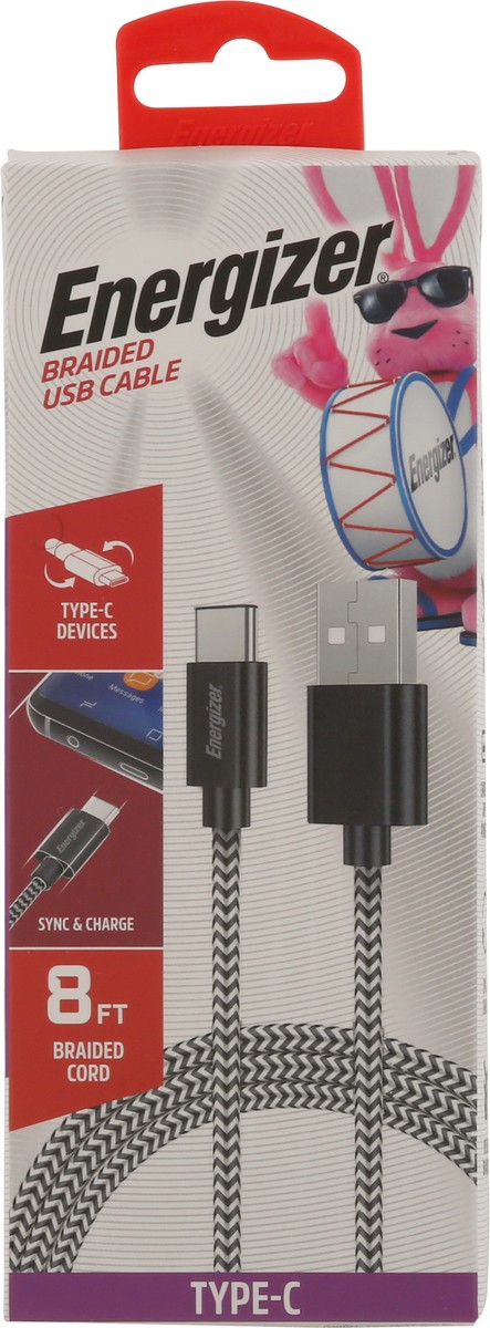 slide 3 of 9, Energizer 8 FT Braided Cord Type-C USB Cable 1 ea, 1 ct