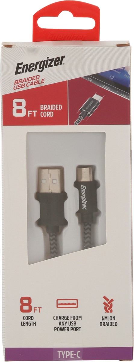 slide 8 of 9, Energizer 8 FT Braided Cord Type-C USB Cable 1 ea, 1 ct