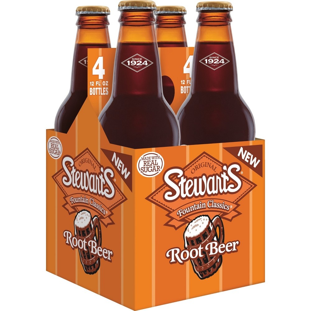 slide 2 of 3, Stewart's Root Beer Made With Sugar Glass Bottles, 4 ct; 12 fl oz